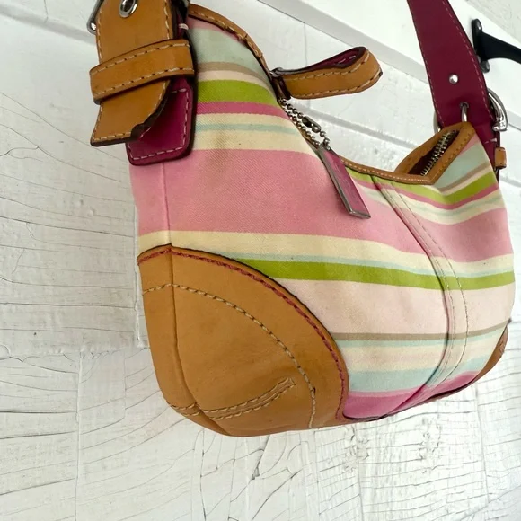 Vintage Coach 1884 Soho Twill Striped Hobo Bag Y2K - Picture 2 of 8